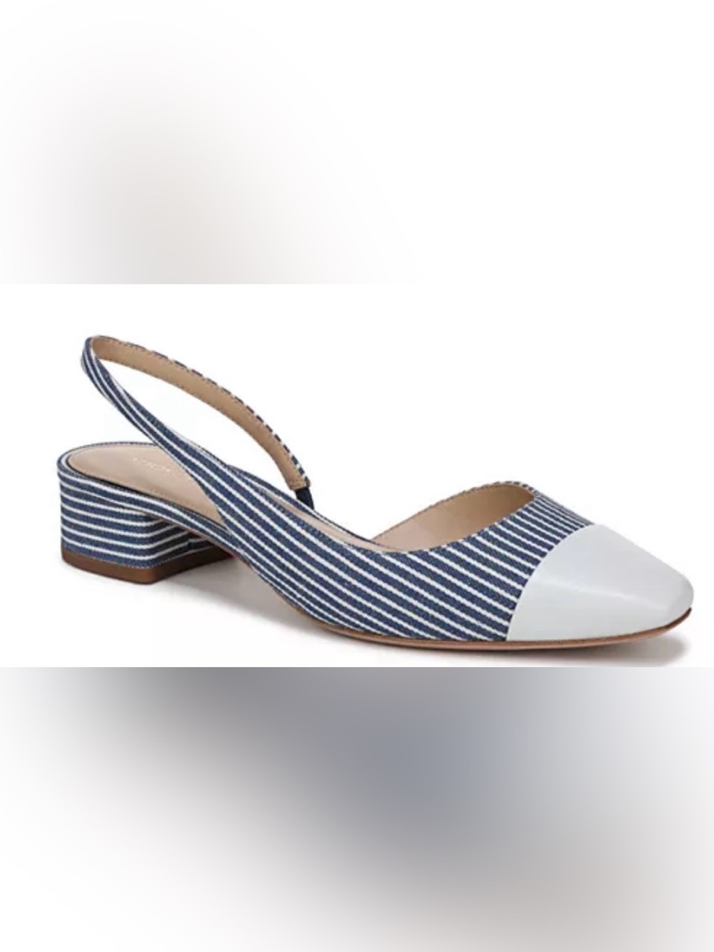 Veronica Beard Navy Striped Slingback with White Cap Toe